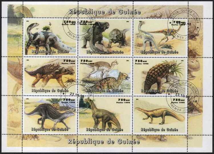 9Pcs/Set Guinea Post Stamps 1998 Prehistoric Dinosaurs  Marked Postage Stamps for Collecting