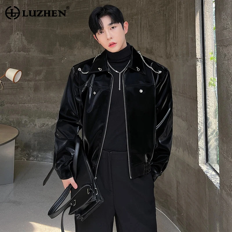 

LUZHEN 2024 Spring Korean Fashion Elegant Design Casual Jacket Men's Trendy Leather PU Original Coat High Street Clothes C4d906