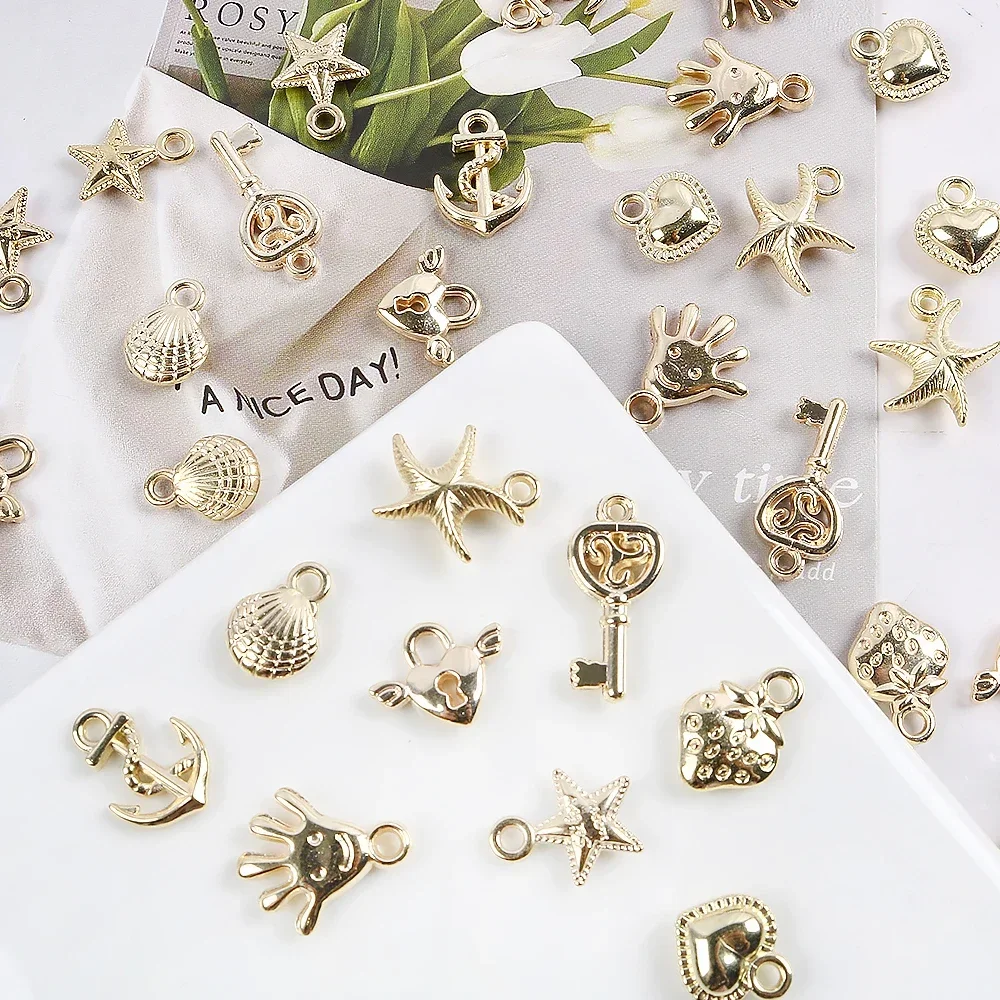 

50Pcs/lot CCB Classic Starfish Charms Gold Color Pendant for DIY Necklace Bracelet Jewelry Making Accessories