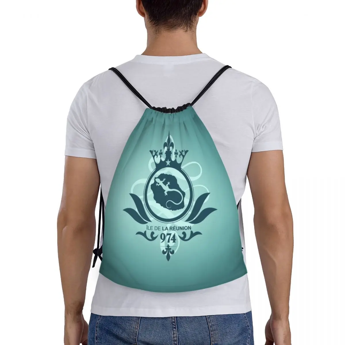 Sac à dos de yoga personnalisé avec motif turquoise de l'île de la Réunion pour hommes et femmes, sac de sport de proximité, sac à dos de gym, 974