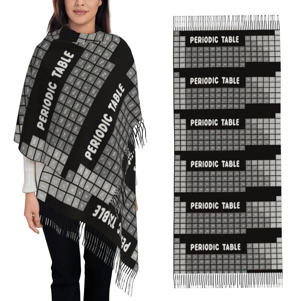 

Элементы Периодическая таблица Наука Химия Химический шарф Шарфы с кисточками для женщин Шали и накидки Длинная осенне-зимняя шаль