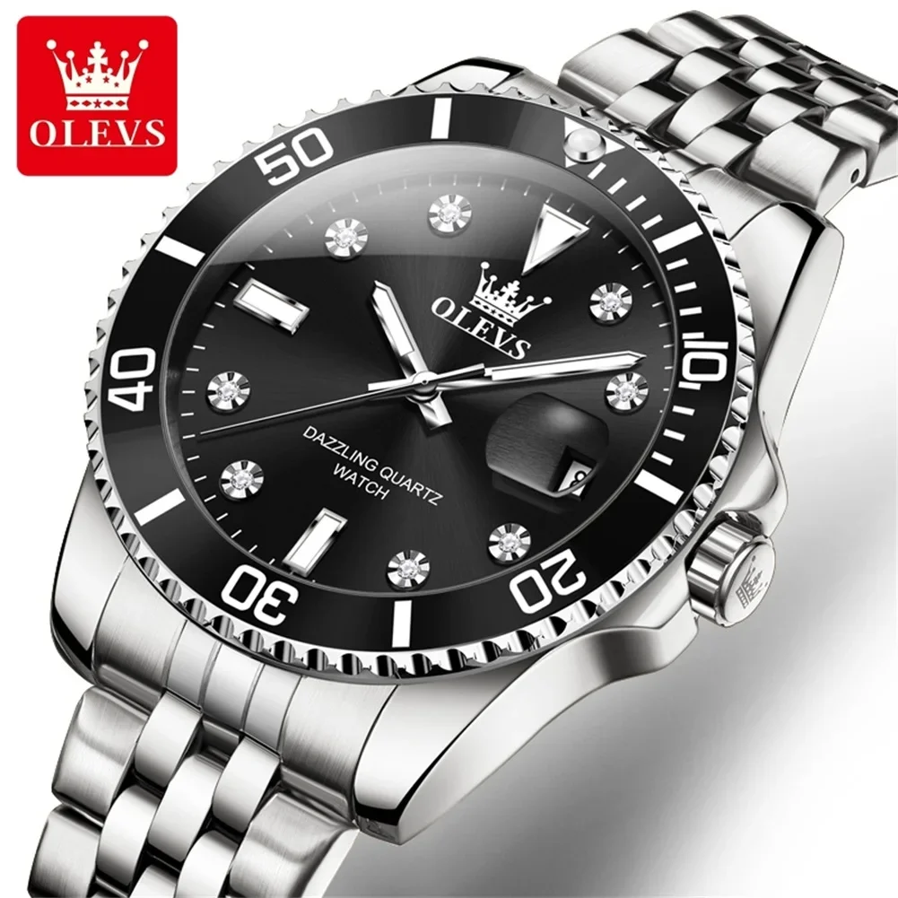 

OLEVS 9809 Original Luxury Brand Men's Watches Rotating Bezel Diamond Business Dress Wristwatch Man Date Quartz Watches for Men