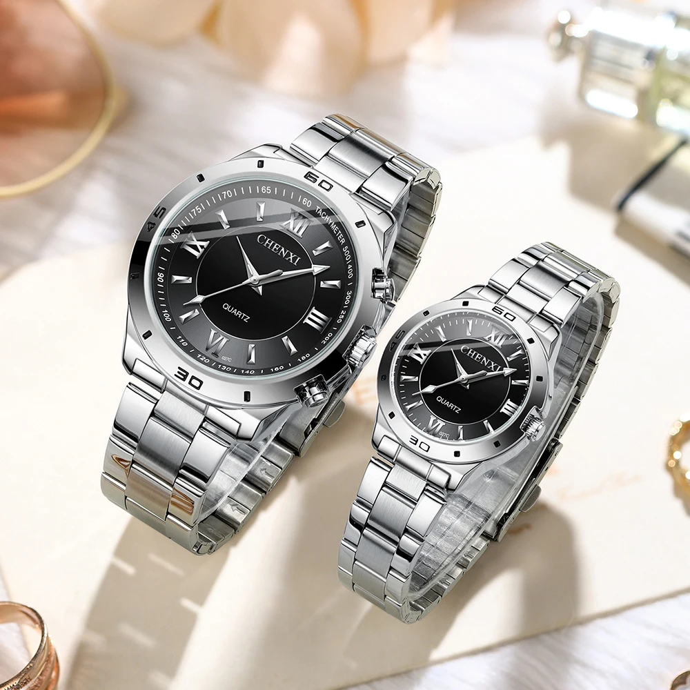 Fashion Chenxi Top Brand Men Women Full Stainless Steel Silver Quartz High Cost-effectiveness Simple Business Couple Wrist Watch