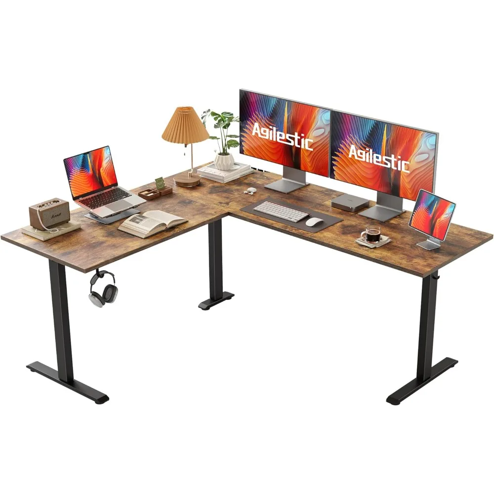 L Shaped Standing Desk 63 x 55 inch Adjustable Height, Electric Corner Standing Desk, Sit Stand Computer Table with Splice Boar