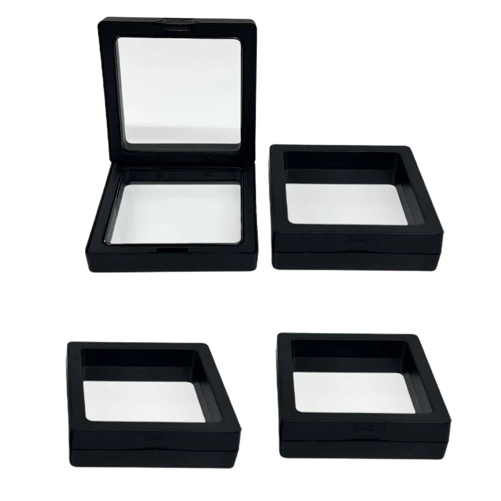 4 Pieces Floating Frame Display Case, Challenge Coin Holder, Black, Jewelry Storage Box for Medallions Specimens Chip Jewelry