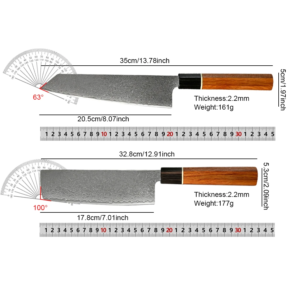 Damascus Steel Japanese Kitchen Knife Chef Knife Wooden Handle Sushi Meat Cleaver Sashimi Cutting Kiritsuke Slicing