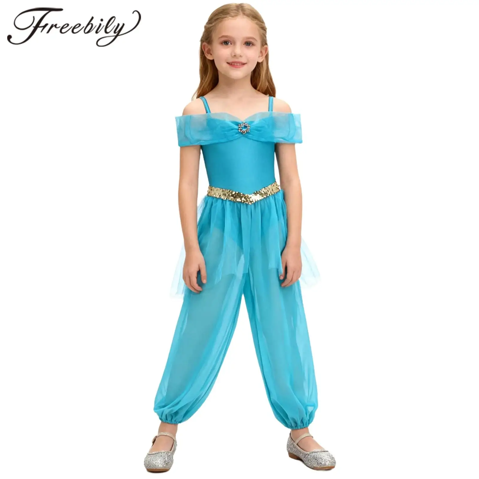 

Детский комбинезон для костюмированной вечеринки, нарядный ромпер для девочек, арабский костюм принцессы, для школьных выступлений, сценический арабский танцевальный костюм