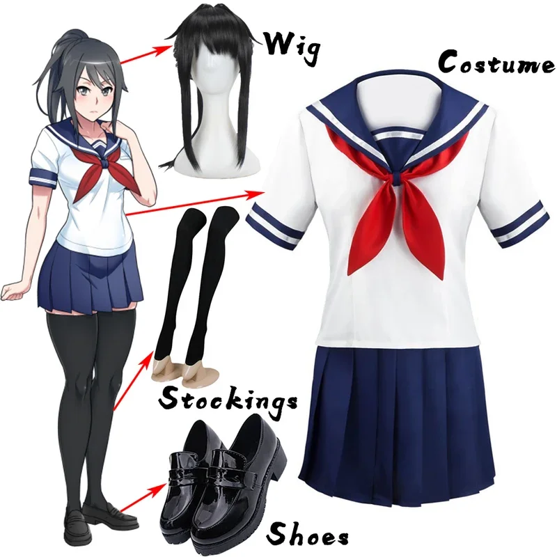 Gioco Yandere Simulator Cosplay Yandere Chan Ayano Aishi Cosplay Women Dress JK School Uniform Sailor Suit Halloween Custom Made