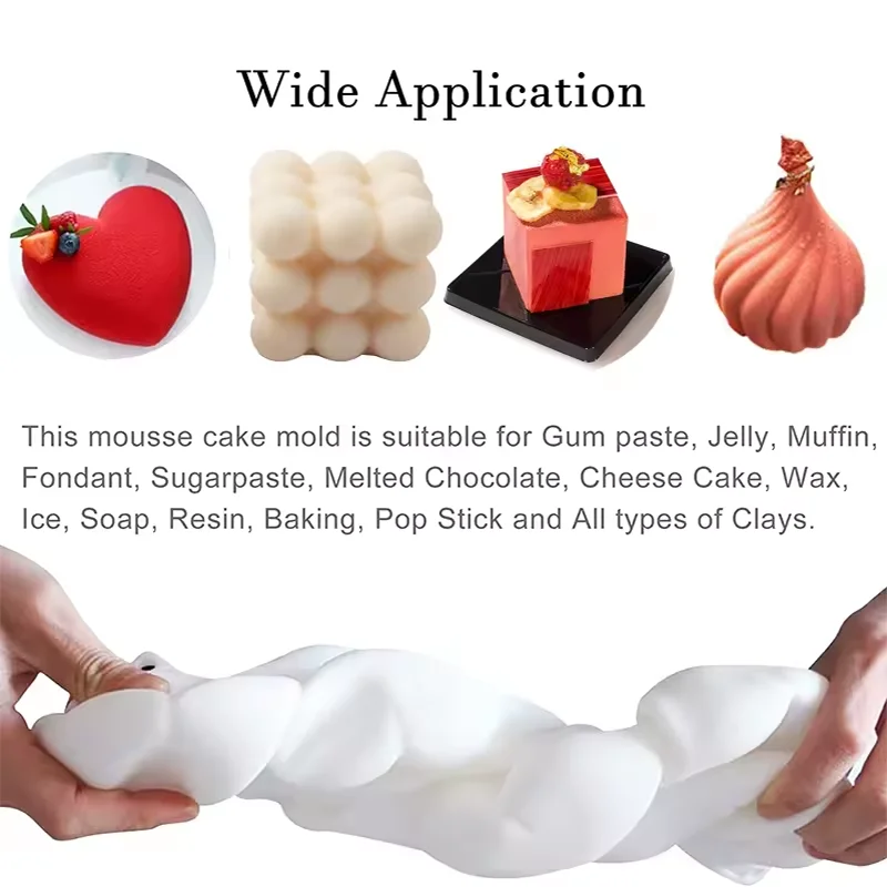 Silicone Mold Pastry Christmas 3D Cake Design Mini Cupcake Mousse Muffin Heart Bubble Square Baking Mold