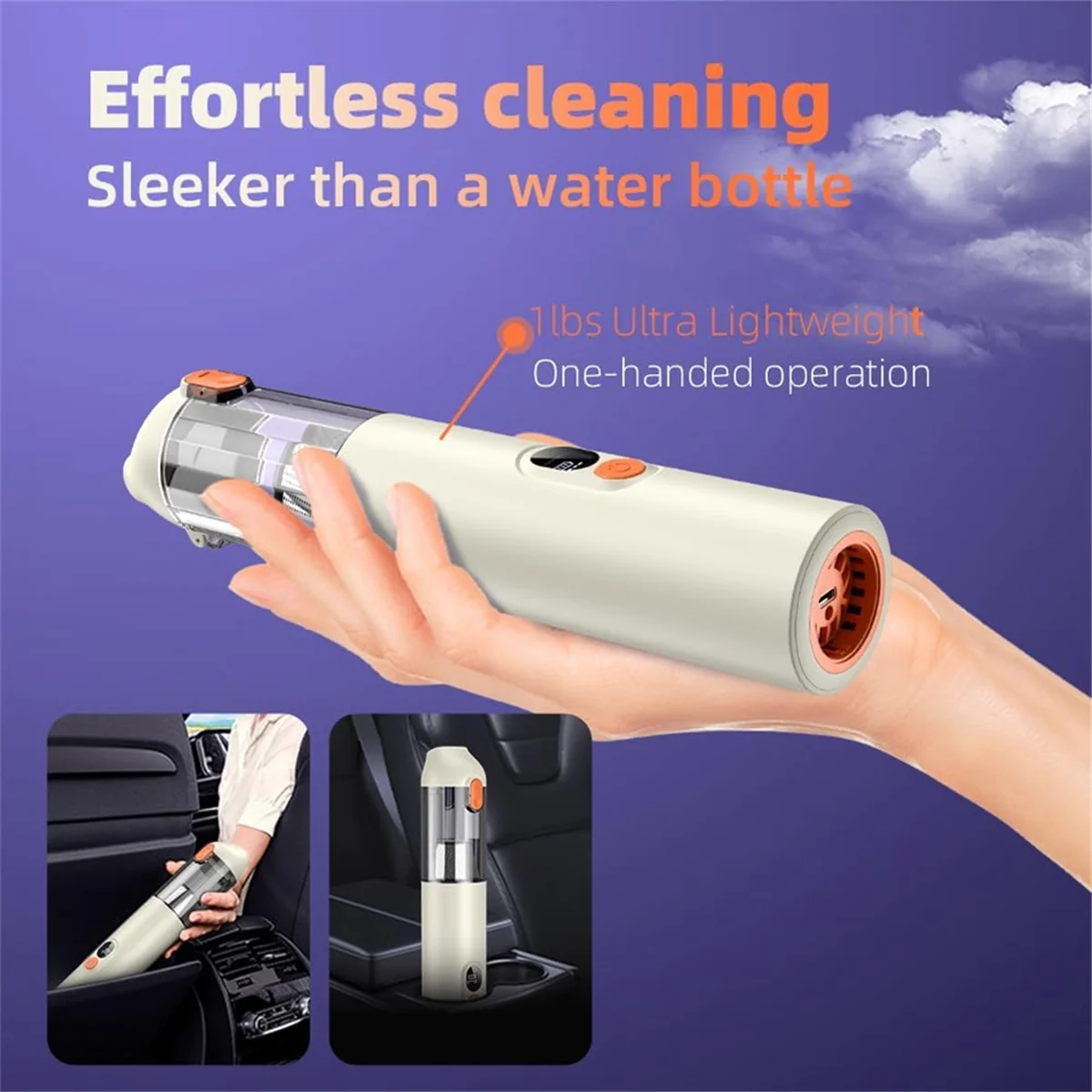 Handheld Vacuum Cordless 14000Pa Powerful Suction, Portable 4-In-1 Car Vacuum Cleaner with LED Display&Light, for Car