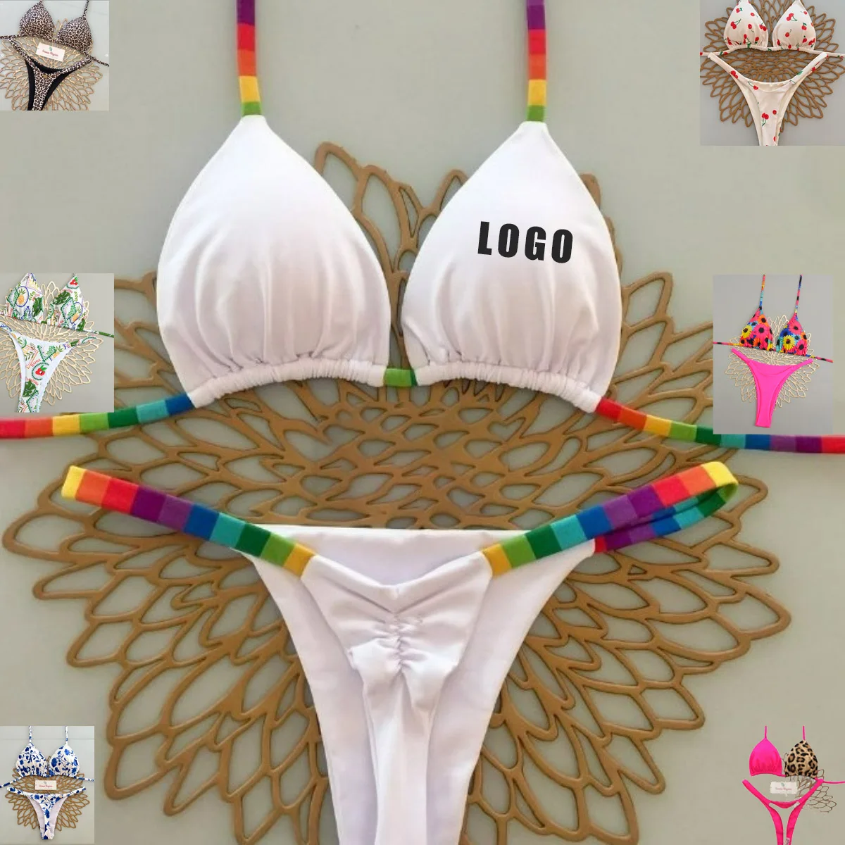 Customized LOGO women's European and American new split triangle bag bikini sexy swimsuit beach vacation multicolor bikin