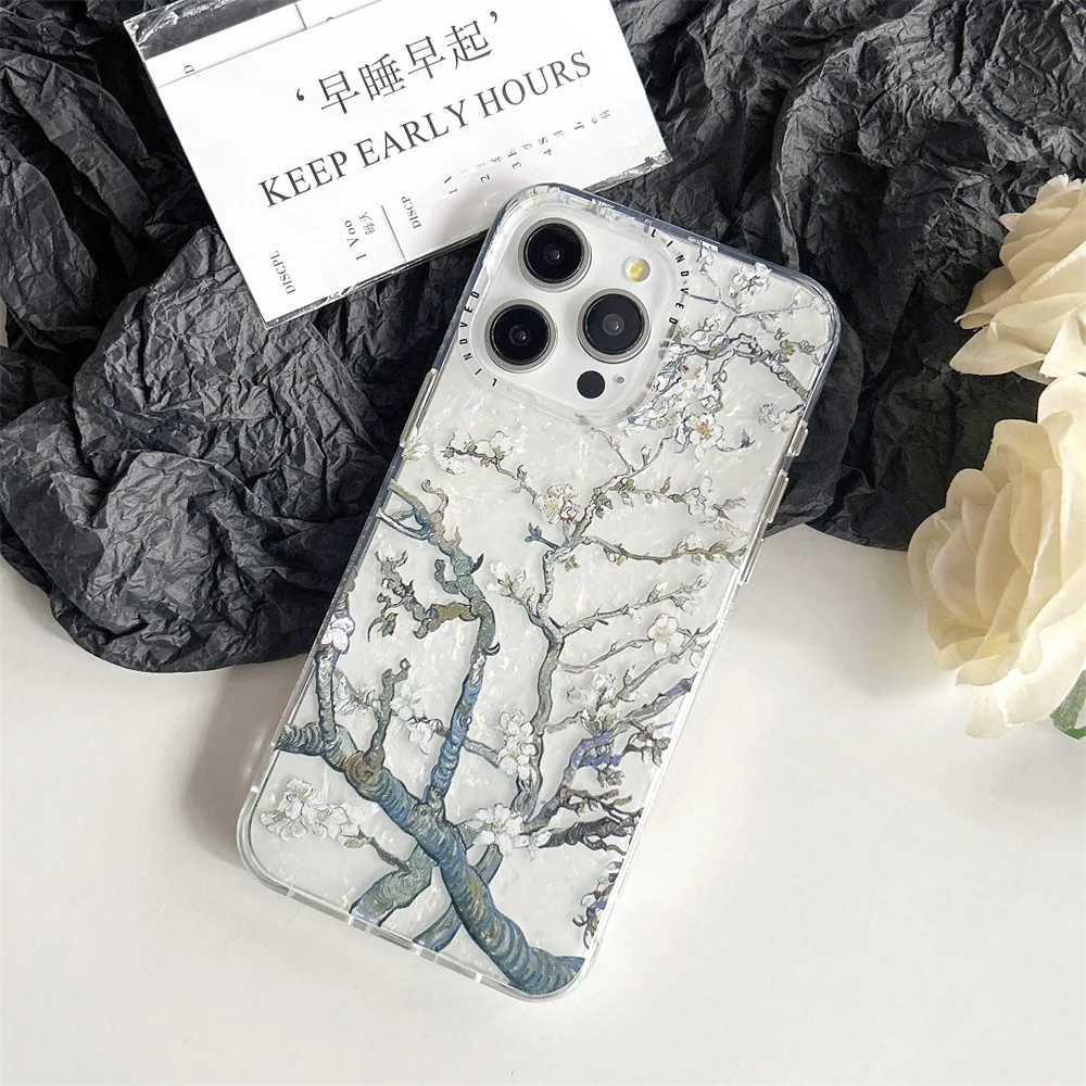 Fashion Apricot Blossom Phone Case For iPhone 16 15 Pro 11 12 13 14 Pro Max Cover Cute Flower Silicone Shockproof Cases Women