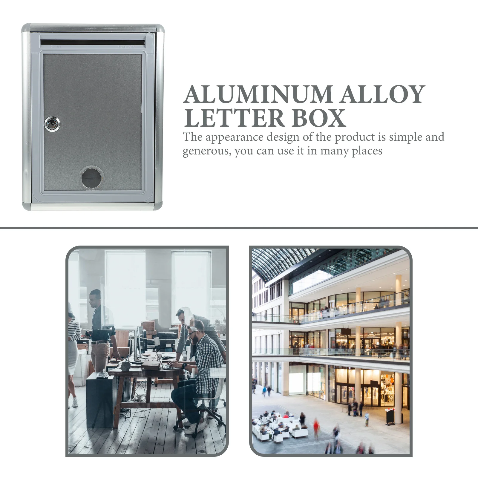 1Pcs Lockable Wall-Mounted Aluminum Alloy Post Box Silver Grey Outdoor Suggestion Complaint Letter Security Ballot Mailbox
