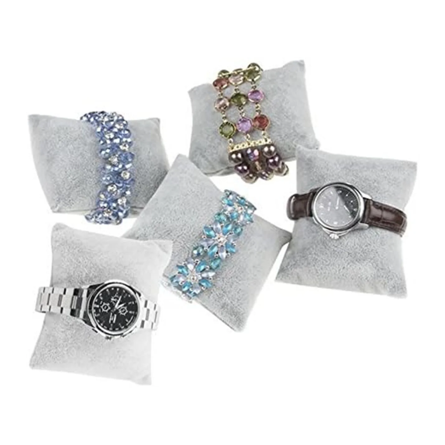 

6Pcs Velvet Bracelet Watch Pillow for Jewelry Displays (Grey)