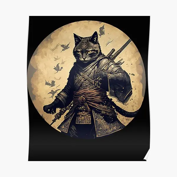 Japanese Samurai Cat Ninja  Poster Art Wall Funny Painting Vintage Home Picture Modern Mural Print Decoration Room No Frame