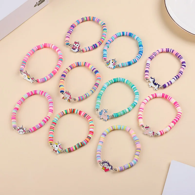 

12pc Ceramic Unicorn Bead Bracelet Cartoon Colorful Rainbow Kids Girl Stretch Jewelry Accessories Birthday Party Gift Supplies