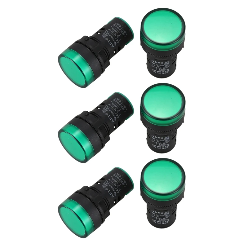 

6 Pcs AC220V Green LED Power Indicator Pilot Signal Light Lamp 22Mm Dia