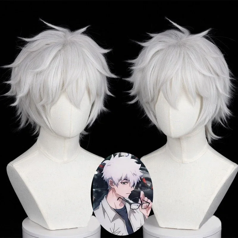 

Time Agent Cheng Houlu Guang Cosplay Wig Black and White Boy Short Human Hair High-temperature Silk Daily Wear Full Wigs