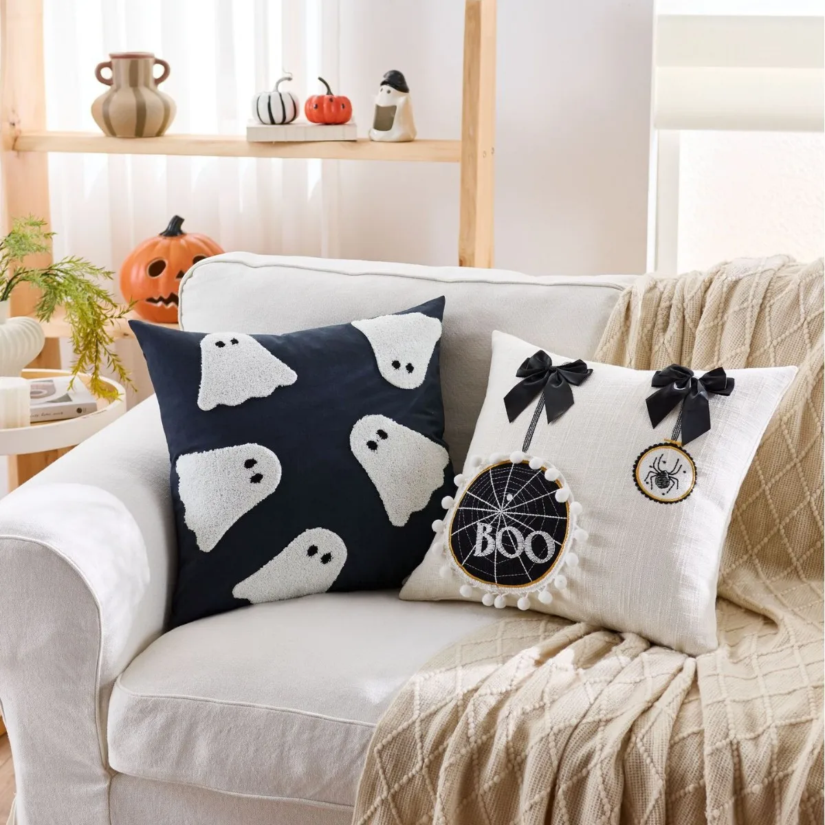 Halloween Pillow Cover Pumpkin Ghost Spider Orange Black Decoration Cushion Cover for Home Sofa Couch Chair 30x50cm 45x45cm - view 5