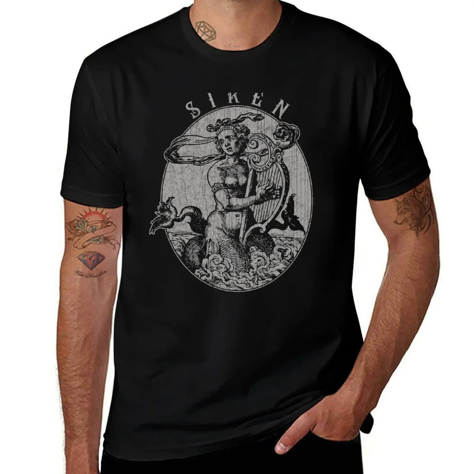 Vintage Mermaid / Siren Engraving, Folklore, Mythical Fantasy Sea Creature T-Shirt Modern Print Casual T-Shirt