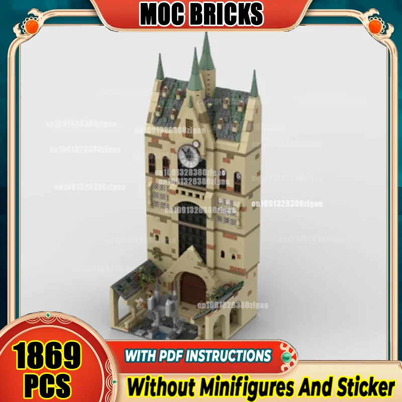 Magical School Model Moc Building Bricks Medieval Clock Tower Blocks Toys