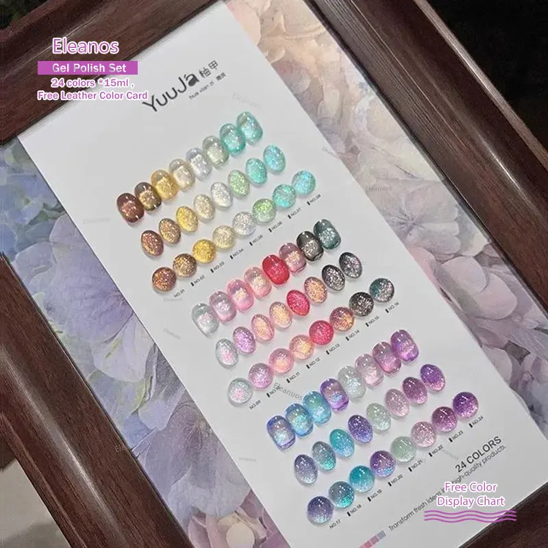 

Eleanos Fairy Glitter 24pcs Cat Eye Nail Polish With Color Card 15ml Magnetic Gel Semi Permanent Soak Off UV Gel For Nail Salon
