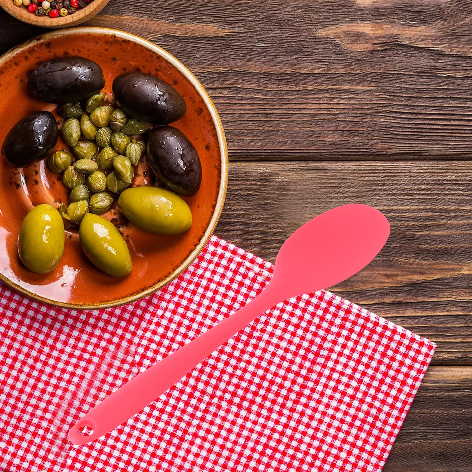 

Silicone Soup Spoon Red Long Handle Nonstick Scoop Food Serving Scoop Cooking Mixing Serving Kitchen Tool Soup Spoon