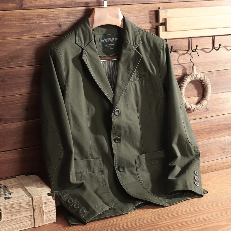 Immagine 4: KIDWHXR Blazer da Uomo Primaverile Vintage Monopetto con Tasche, Giacca Casual da Uomo a Maniche Lunghe con Colletto Risvoltato, Vestibilità Ampia