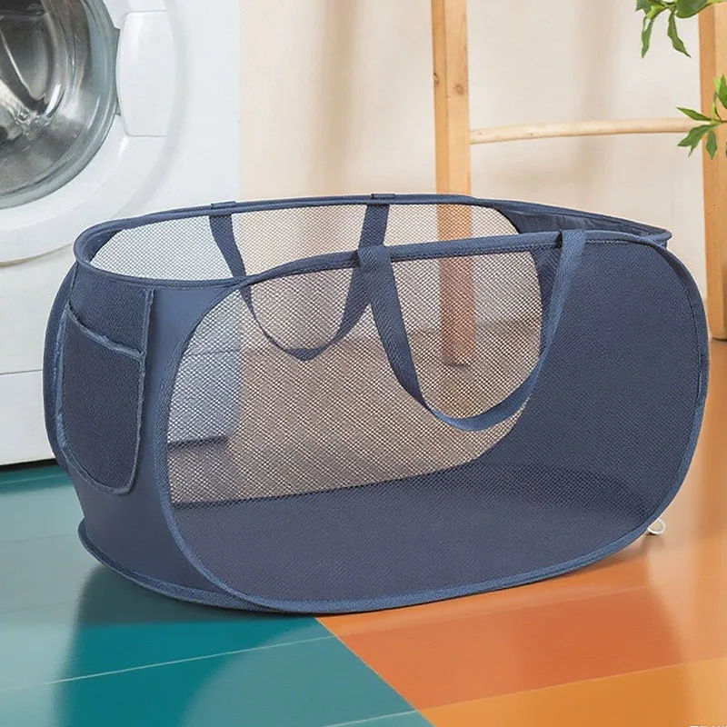 

1pc Foldable Dirty Laundry Basket Mesh Dirty Clothes Storage Bag 58x36cm for Bedroom Closet Bathroom Clothes Organizer