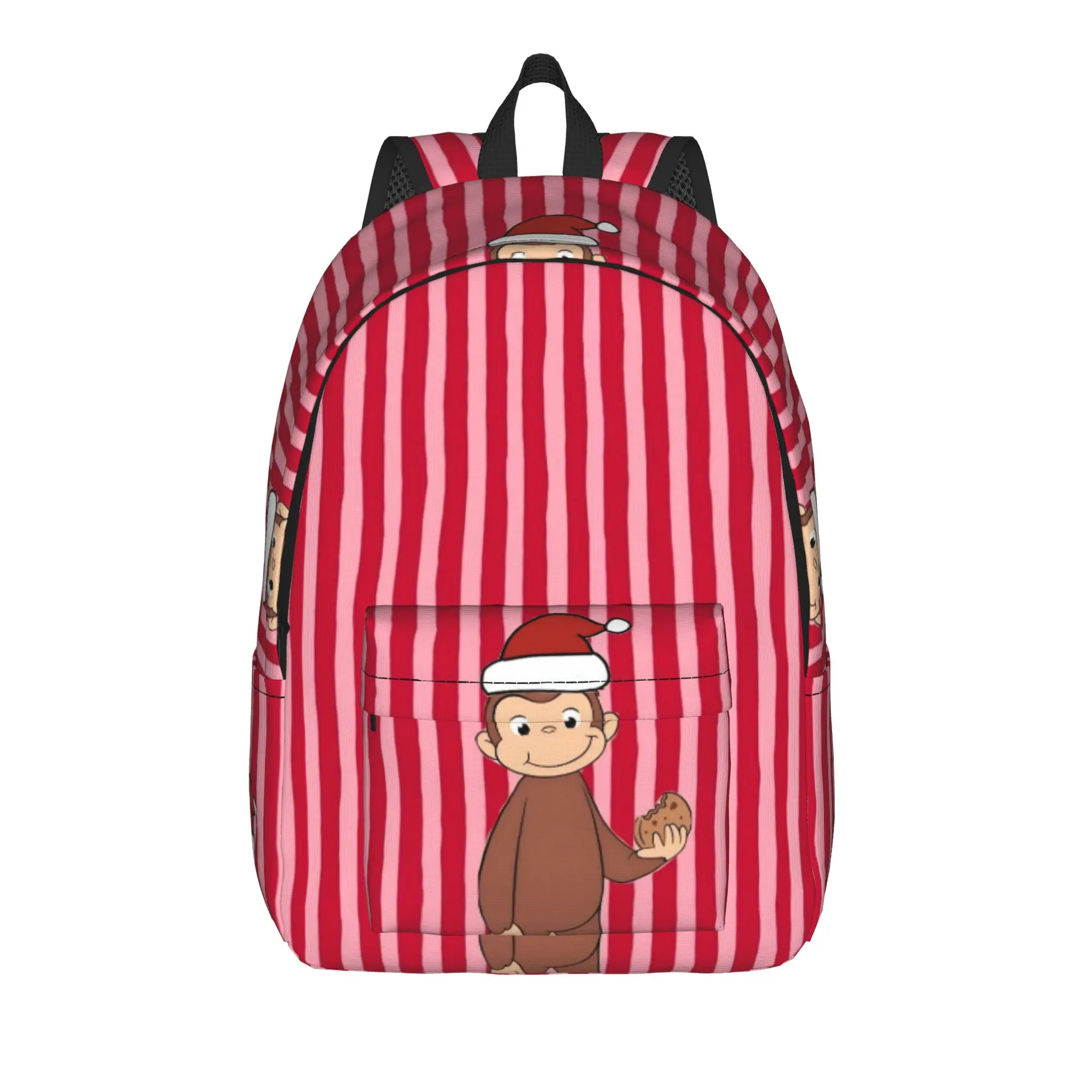 Cartoon Curious George Christmas Backpack Female Backpacks Polyester Kawaii High School Bags Cycling High Quality Rucksack