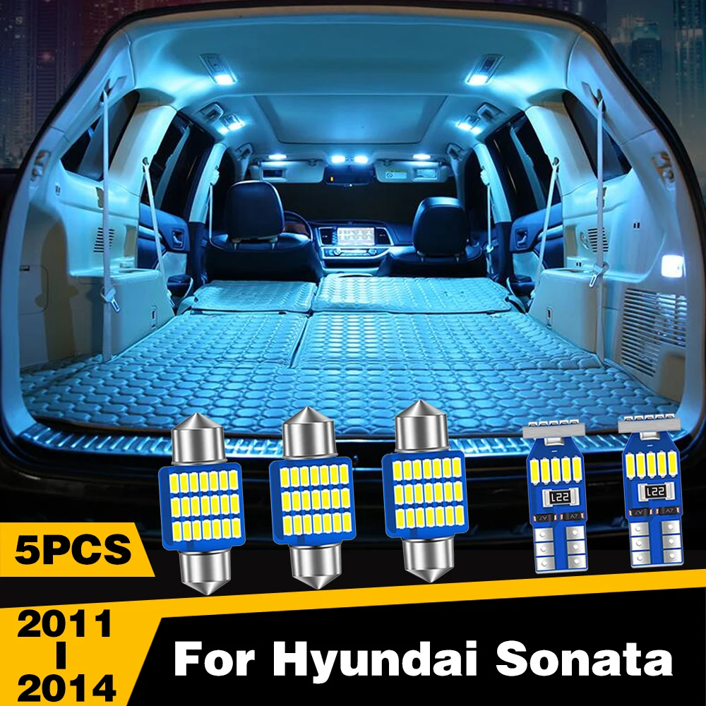 

5 Pcs White Ice-Blue Color LED Highlight Car Interior Dome Reading Light Roof Lamp For Hyundai Sonata 2011-2014 Accessories