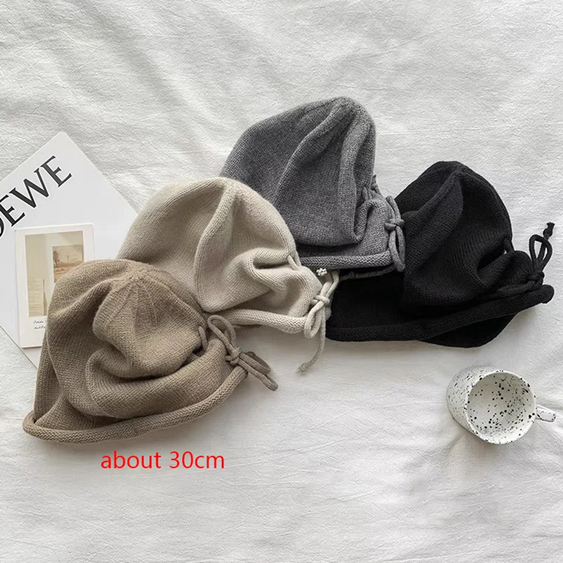 Fashion Beanie For Women Autumn Winter Ear Warm Skullies Cap Solid Color Bonnet Hat