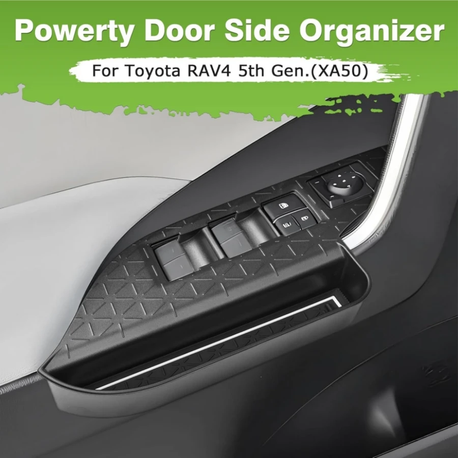 منظم الجانب الأيسر والأيمن لسيارة Toyota RAV 2019-2024 2025 صناديق تخزين جانبية لباب السيارة Rav4 لوحة تبديل نافذة الباب الأمامي #2