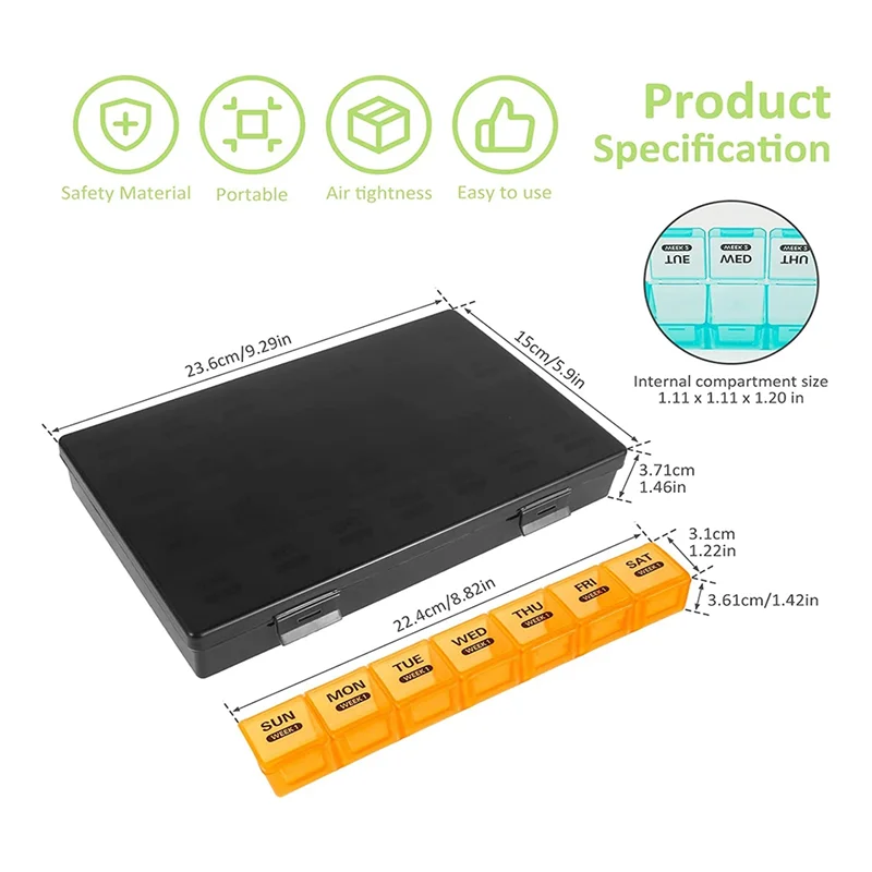 

MALL Monthly Pill Organizer 1 Time A Day, with 28 Compartments 4 Weeks Pill Dispenser Box with Flip Lids,Organizer Box Daily
