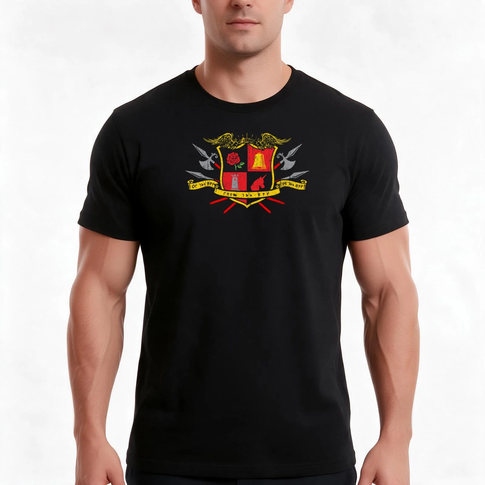 Ishgard Crest T-Shirt, Summer Casual Cotton Tee, Oversized Streetwear Tops, Vintage Graphic Print, Loose Fit Short Sleeve