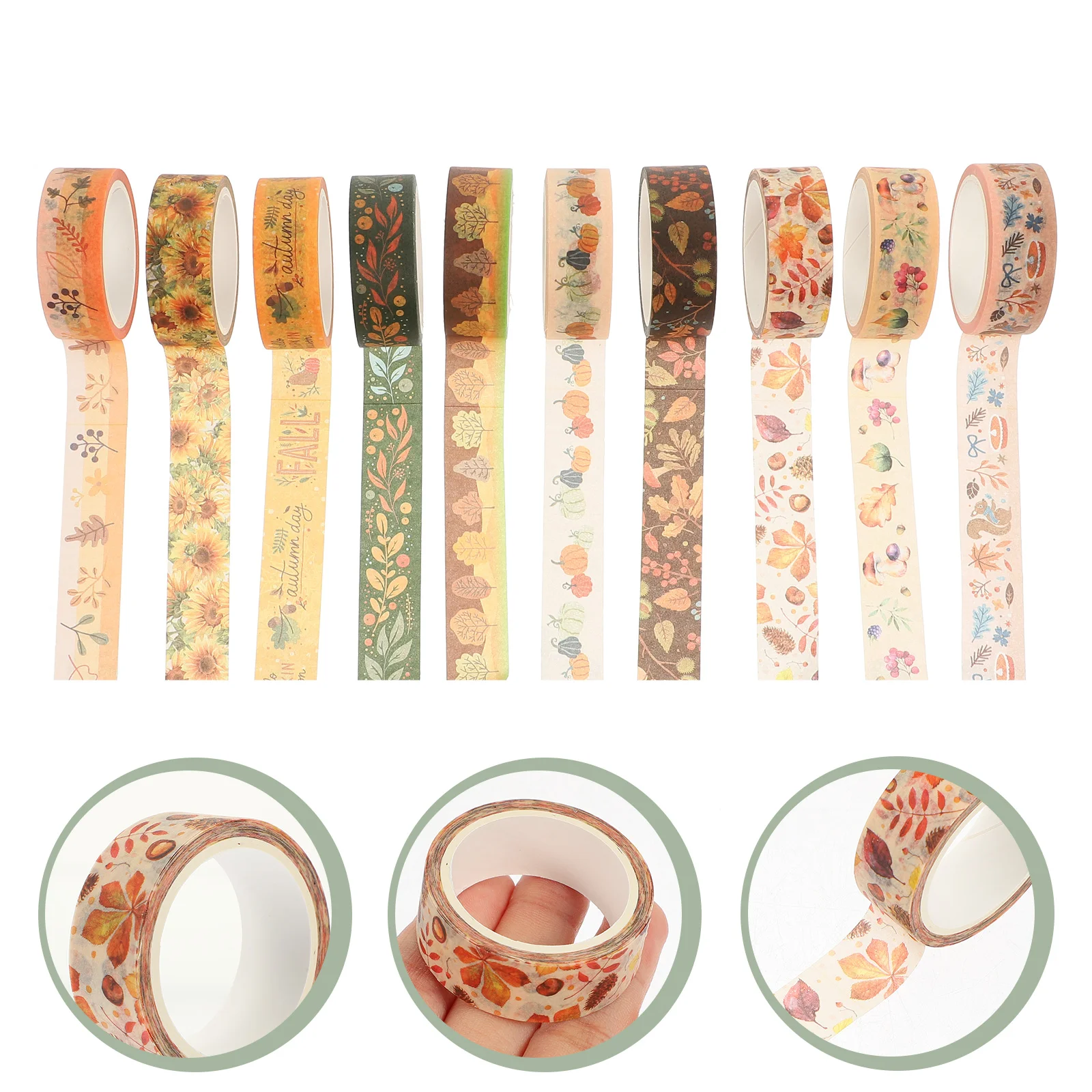 

10 Rolls Flower Scrapbook Tape Notebook Tapes Fall Washi Paper Sticker Thanksgiving Decorative DIY Stickers