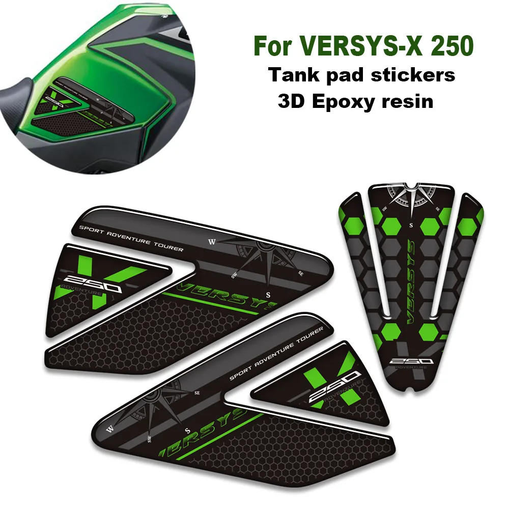 

For Kawasaki VERSYS X 250 250X Epoxy resin Motorcycle Tank pad stickers 3D Gel paint protection decals emblem kit