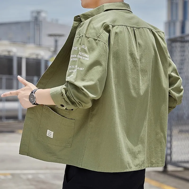 Retro Japanese Style Long Sleeve Shirt Men's Spring Autumn Casual Point Collar Wear Resistant Dirt Proof Jacket Outerwear
