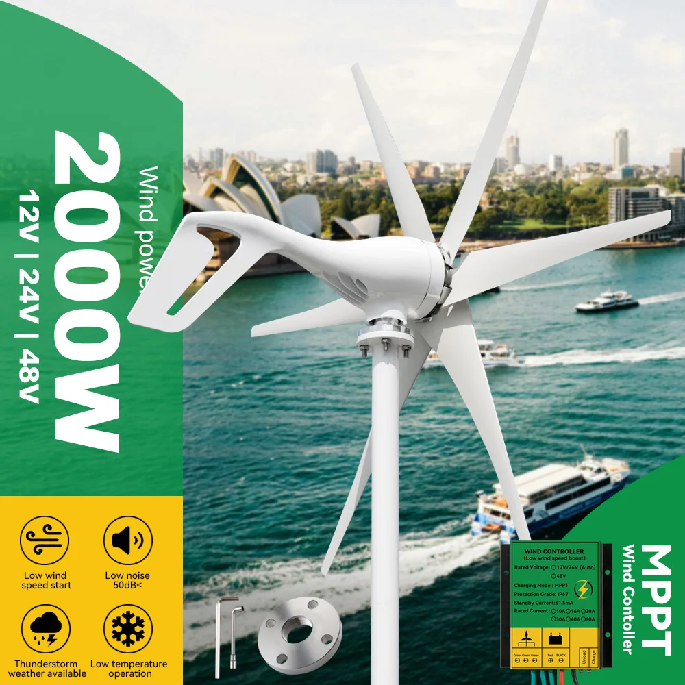 

Brazil Ship Free 2000W Wind Generator Power 3 6 Blades 12v 24v 48v With Mppt/Hybrid Charge Controller Wind Turbine For Home Use