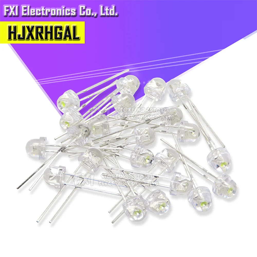 100PCS 5mm LED Diode Strohhut Weiß Rot Grün Blau Gelb Lila Licht Transparente Leuchtdiode