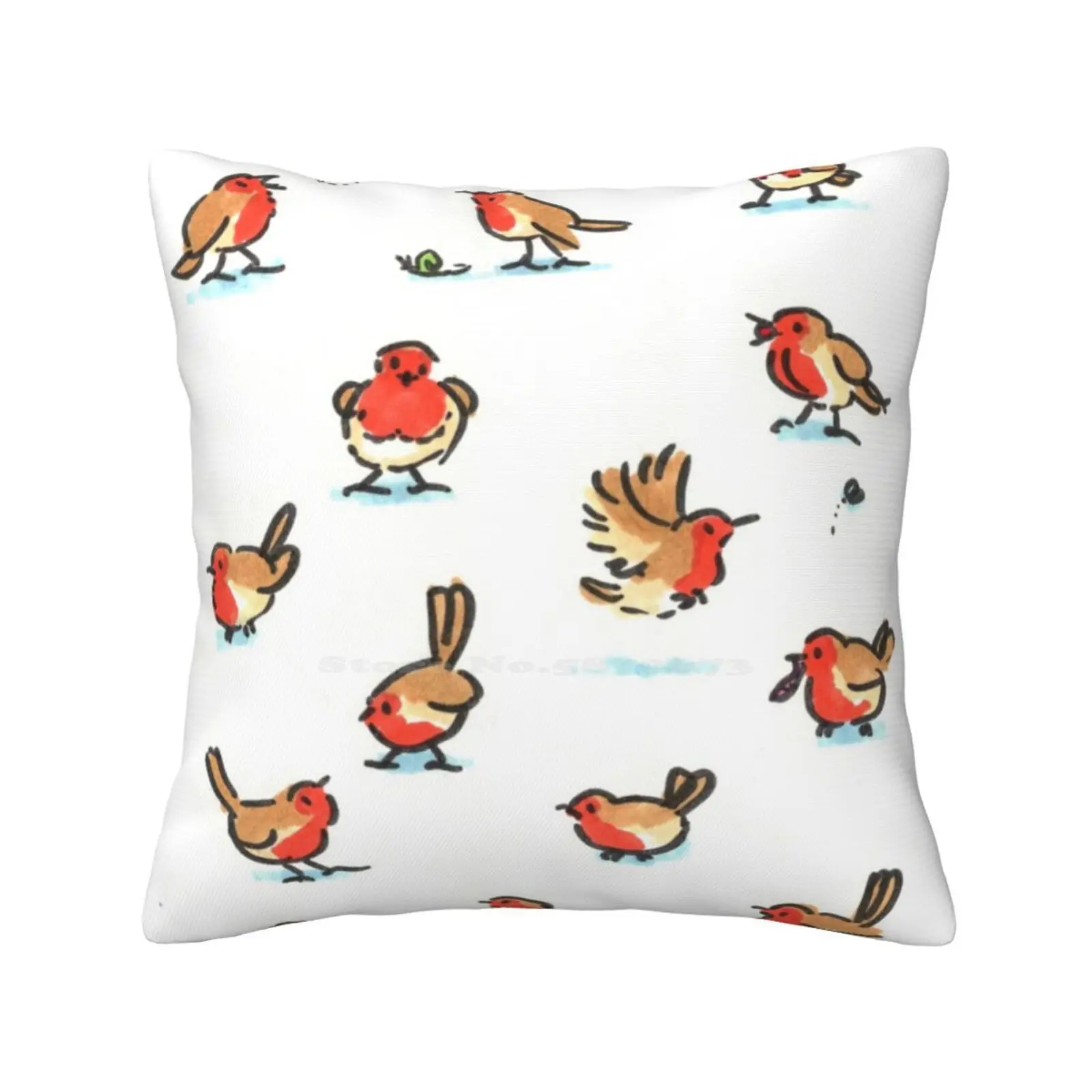 A Round Of Robins Soft Comfortable Pillowcase Robin Red Breast Cute Robin Cartoon Robin Christmas Robin Bird Art British Robin