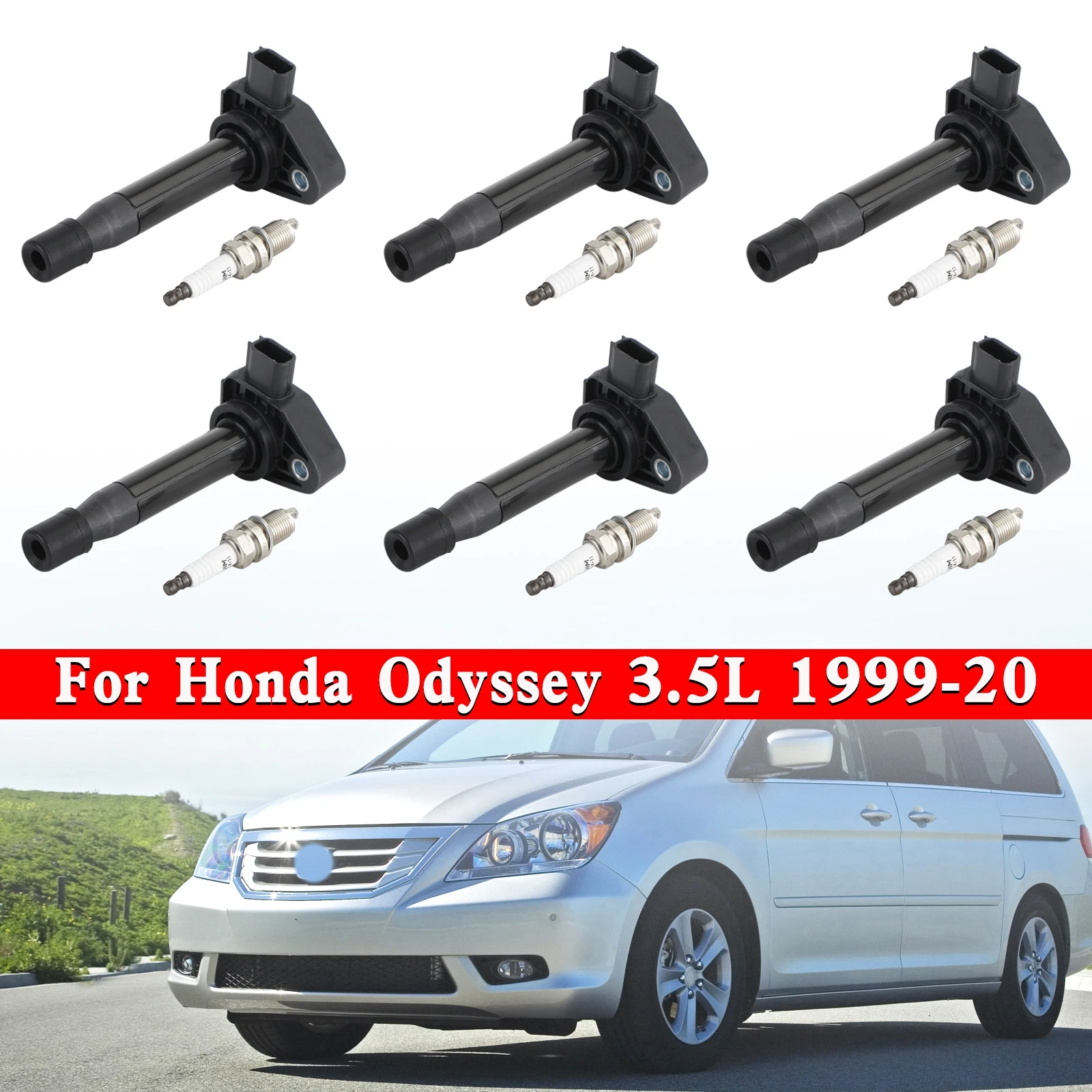 

6X Ignition Coils+6X Spark Plugs Set UF242 for Honda Odyssey 3.5L 1999-2007