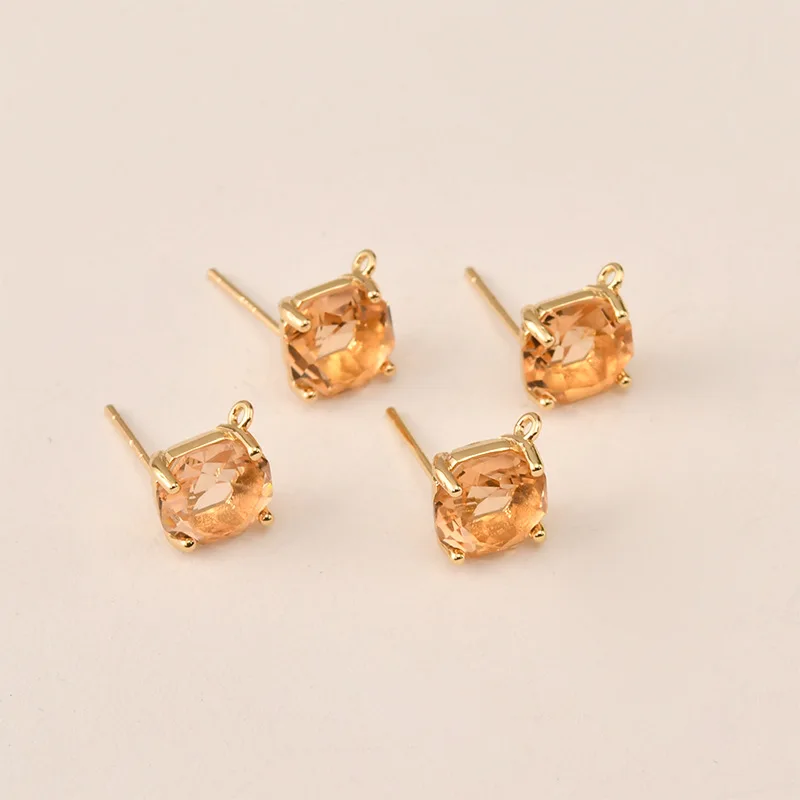 10pair Colors Faceted Square Glass Earrings Studs Post with Linker Loop Connectors DIY for Women Pearls Drops Earring Making view 5