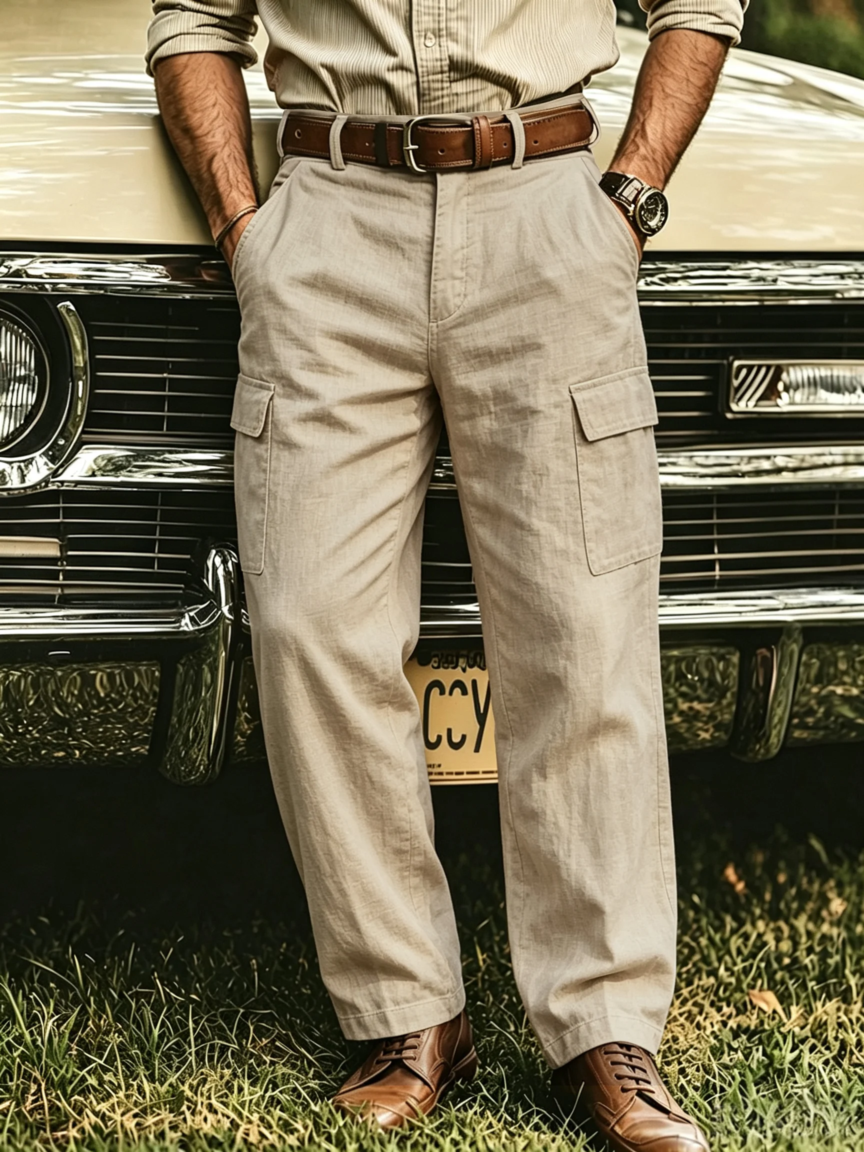 Neue Frühlings- & Herbst-Herrenhose aus Leinen, Cargo-Hose mit Mehreren Taschen, Gerade Geschnittene Lockere Outdoor-Freizeithose – Detail 6