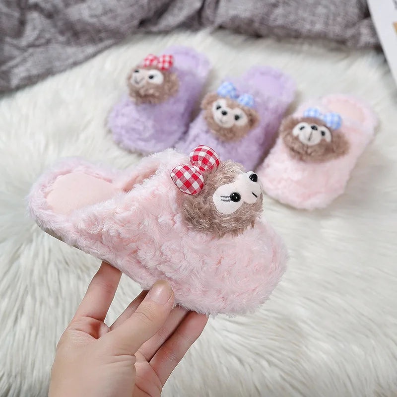 

Kids' Slippers House Shoes Cartoon ShellieMay Bow Winter Shoes For Girls Warm Anti-slip Black Beige Shoes Size 23-36