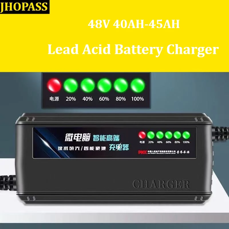 

48V 40AH 45AH 6 Smart LED Display Lead Acid GEL Water Battery Charger for Motorcycle E-bike Scooter AC110V-220V EU AU US UK Plug