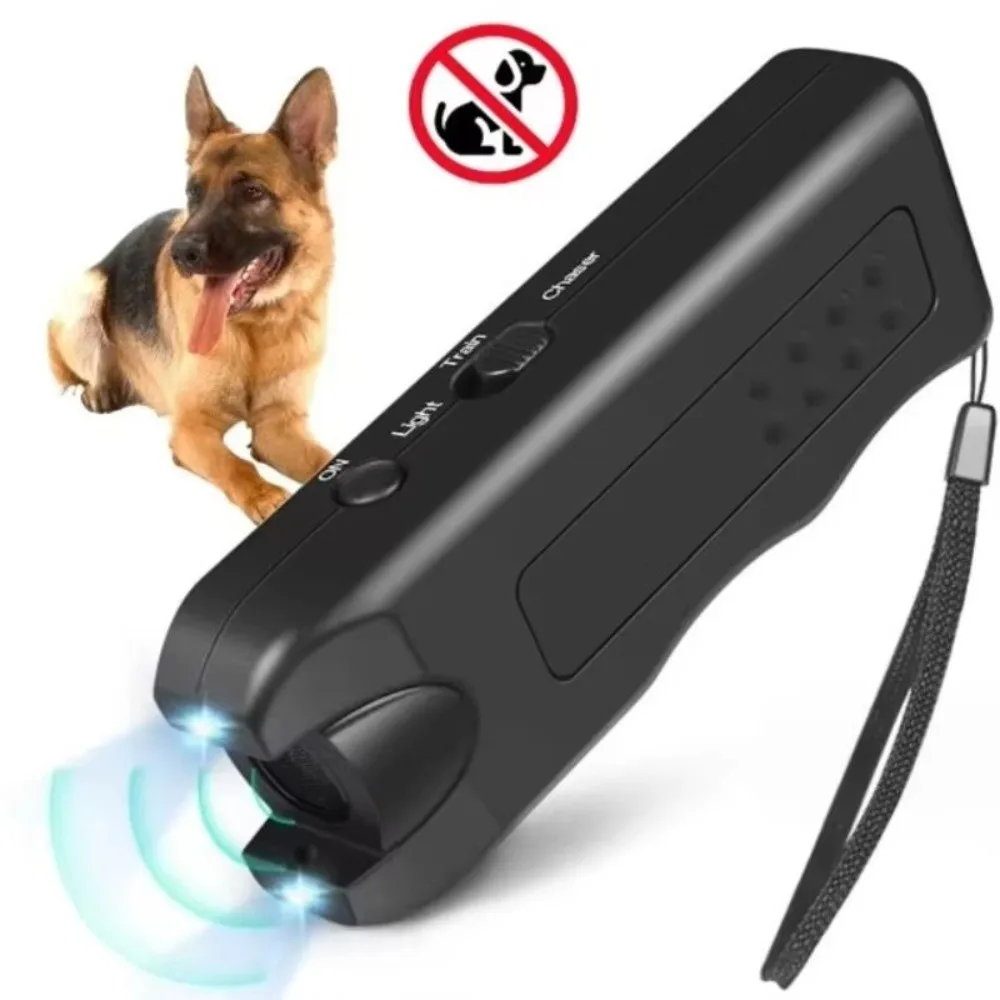 

3 in1 Ultrasonic Dog Repeller LED Light Battery Powered Electronic Dog Repeller Handheld Portable Anti-barking Training Device