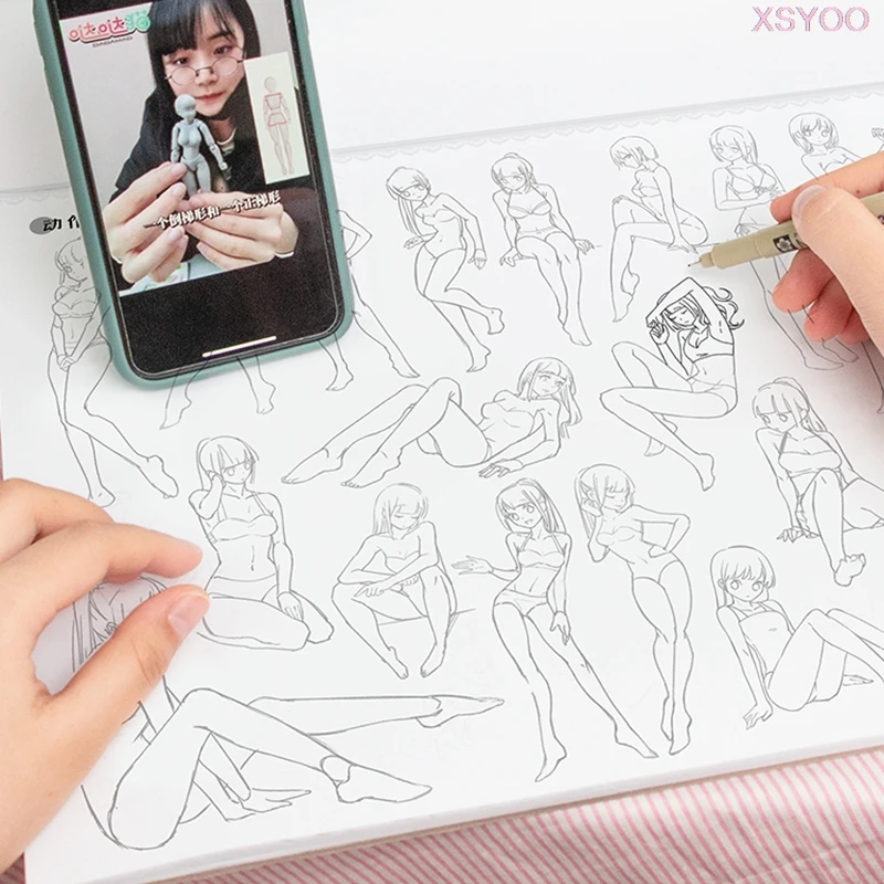 Beginner Anime Manga Materials 8K Book Sketch Character Figure Body Practice Book Teaching Tracing Simple Line Draw Illustration