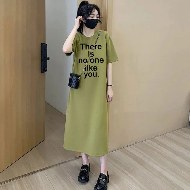 

Fashion O-Neck Loose Printed Letter Casual Dresses Female Clothing 2024 Summer New Oversized Young Style Short Sleeve Dress