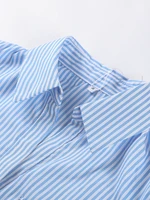 Elegant Women's Striped Long Dress Summer Lace Up Turn-Down Collar Single-breasted Blue A-line Dresses 2026 Lady Holiday Robes - Image 5